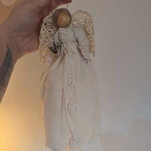 Vintage Lace Amish Folk Art Pine Baroness Angel Free Standing Tree Topper Doll